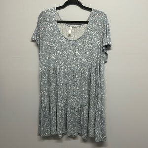 Plus Size Emerald Dress With Floral Print and Tiered Ruffles